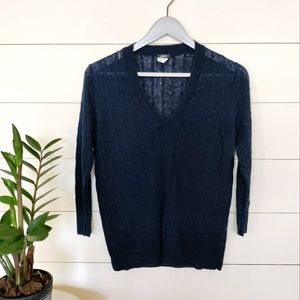 J Crew Navy Cable Knit 100% Linen Lightweight Preppy Coastal Sweater - M